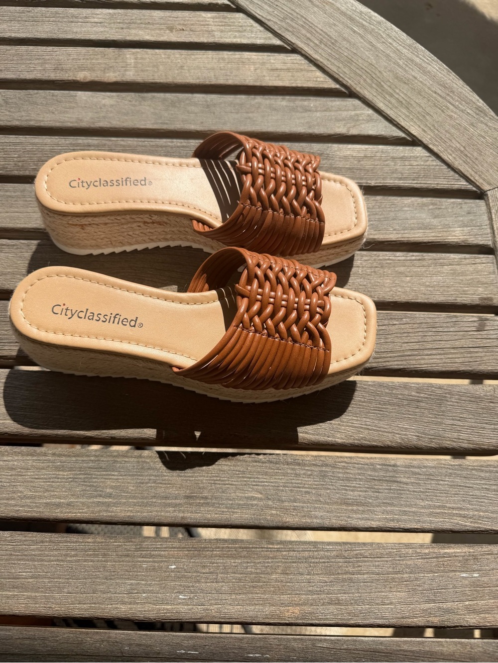 Classified Tan Woven Espadrille Slide Wedges for Women - Picture 5 of 8